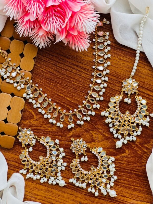 Mirror Kundan Necklace set with Bali-Tikka